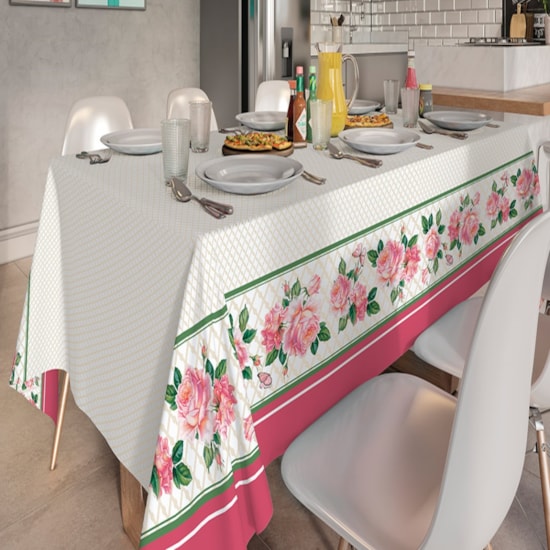 Toalha de Mesa Retangular Teka Basic 1,40m x 2,10m Rosas Toalha de Mesa Retangular Teka Basic 1,40m x 2,10m Rosas