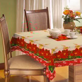 Toalha de Mesa Rústica Natalina Retangular Raner 1,40m x 2,90m Flores e Velas