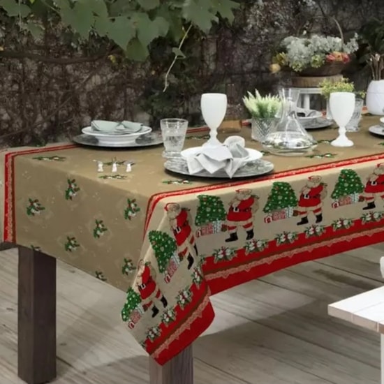 Toalha de Mesa Rústica Raner Natal 1,40x2,10 Papai Noel II