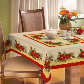 Toalha de Mesa Rústica Raner Natal 1,40x2,40 Rendas e Flores