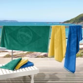 Toalha de Praia Bouton Jacquard Veludo Bandeira Brasil Verde