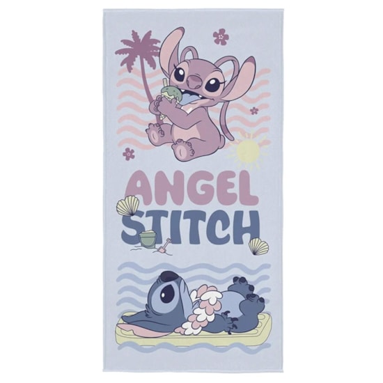 Toalha de Praia Infantil Aveludada Angel e Stitch Lepper