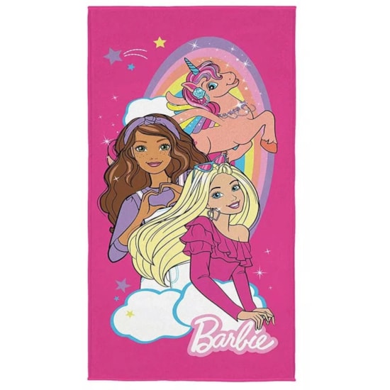 Toalha de Praia Infantil Aveludada Barbie Unicornio Lepper Toalha de Praia Infantil Aveludada Barbie Unicornio Lepper